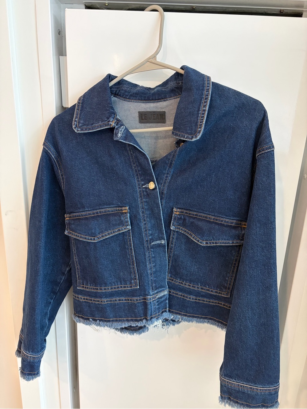 Le Jean Women's Blue Cropped Denim Jacket